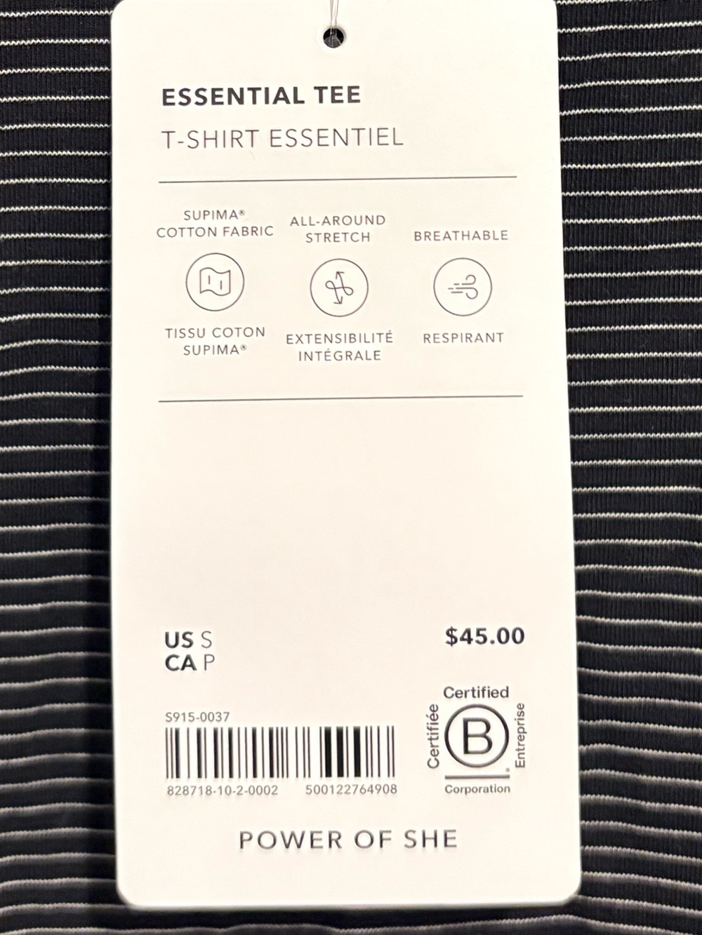 New Athleta Essentials Black with White Thin-Stripe Crew Tee - Picture 4 of 5